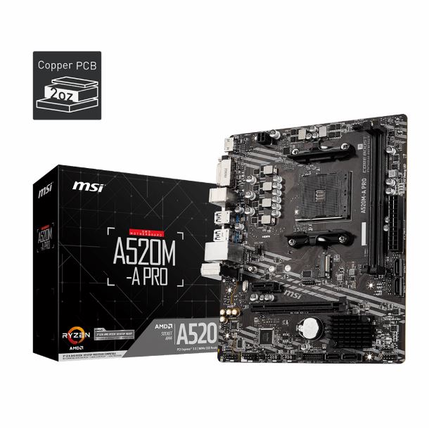 MB MSI A520M-A PRO DDR4 MAX HDMI VIDEO SONIDO RYZEN 3RA 5TA
