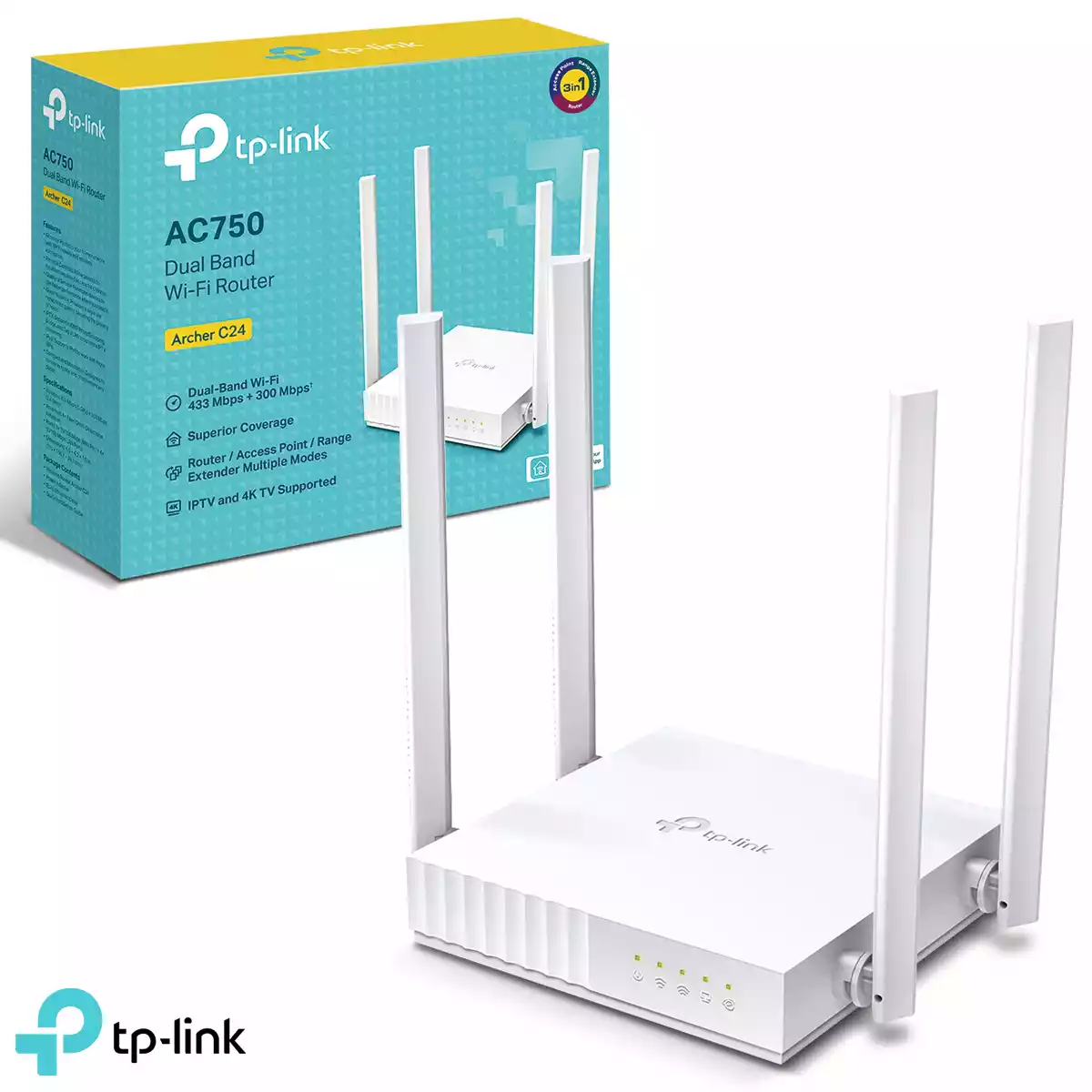 ROUTER INALAMBRICO ARCHER C24 AC750 4 antenas  Dual Band 2.4 5.8  Tp-Link