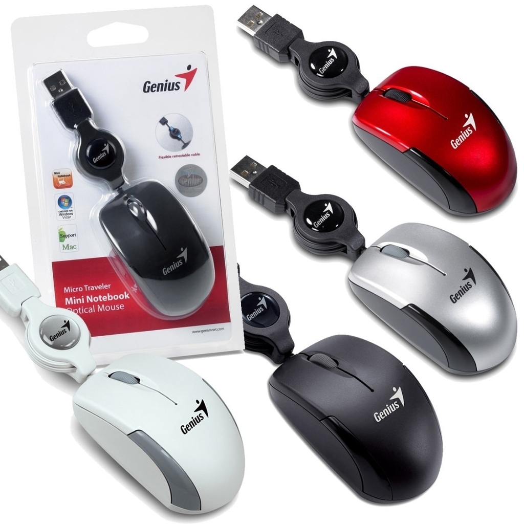 MOUSE GENIUS  MICROTRAVELER BLACK /SILVER RETRACTIL