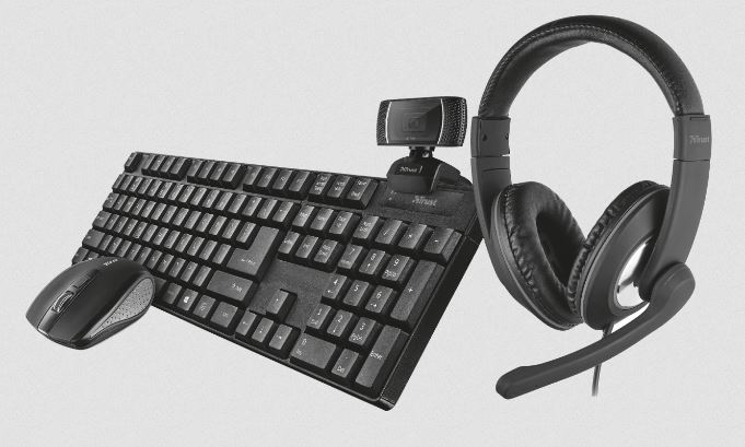 TECLADO MOUSE AURICULARES WEBCAM TRUST HOME OFFICE BUNDLE 4EN1 QOBY