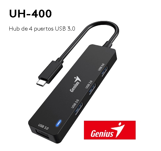 HUB GENIUS UH400  USB C A USB A 4 PUERTOS  PORTABL