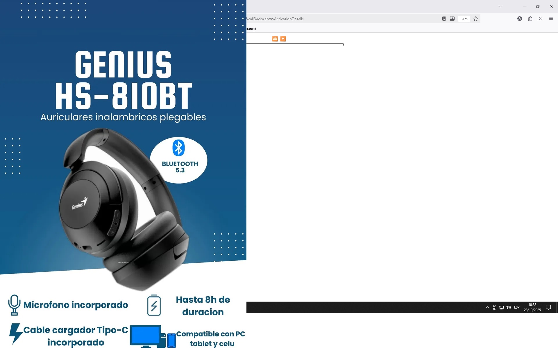 Auricular Plegables  Headset Genius Bluetooth Hs-810Bt Black