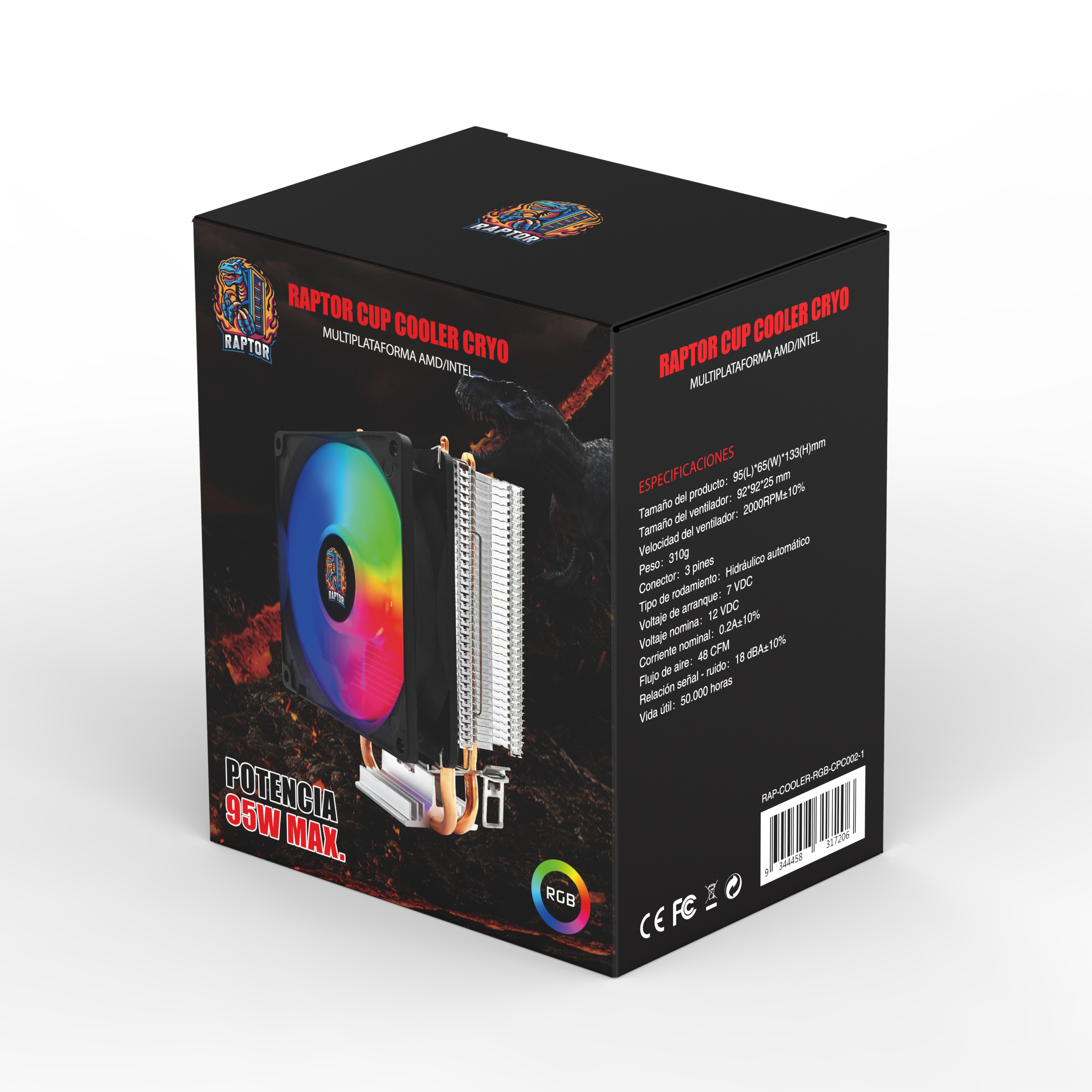 VENTILADOR CPU COOLER RGB 95W AM4 AM3 AM5 intel 775 1150 1151 1200 1700