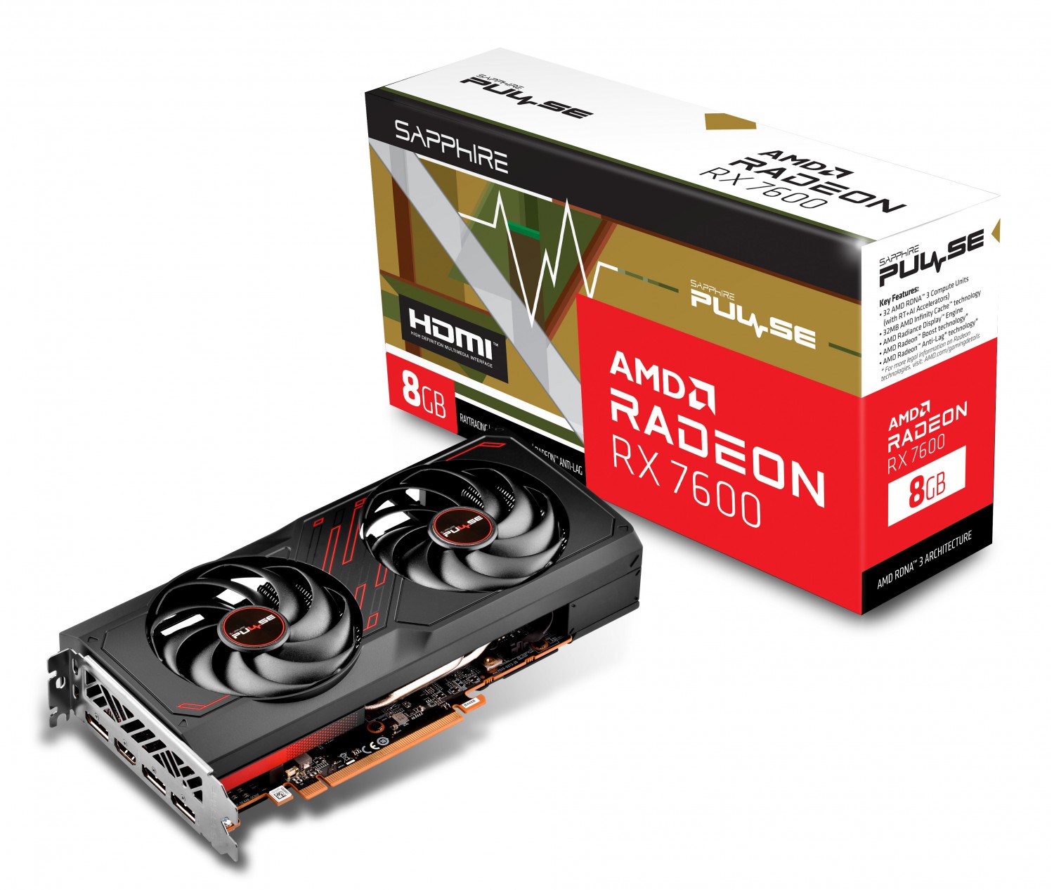 VGA Sapphire Radeon PULSE RX 7600 OC 8GB